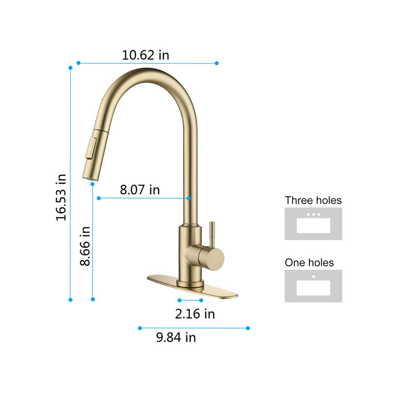 Touch Kitchen Faucet With Pull Down Spray Head - 360-Degree Rotating, Single Handle For Easy Water Temperature And Flow Control, Corrosion Rust , Gold Stainless Steel, 16.28 In. Deep, 10.26 Wide,