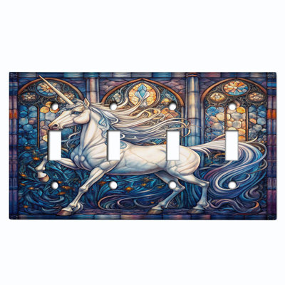 Metal Light Switch Plate Cover; US Standard Size 4 Gang Toggle - Elegant Unicorn