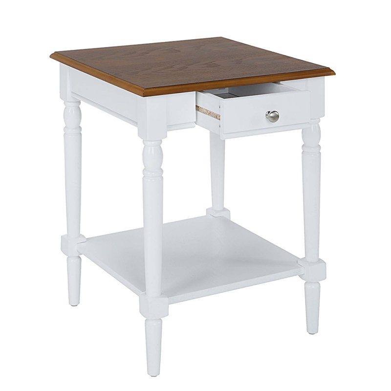 Table de bout à 1 tiroir avec rangement Mayall, Noyer foncé / blanc