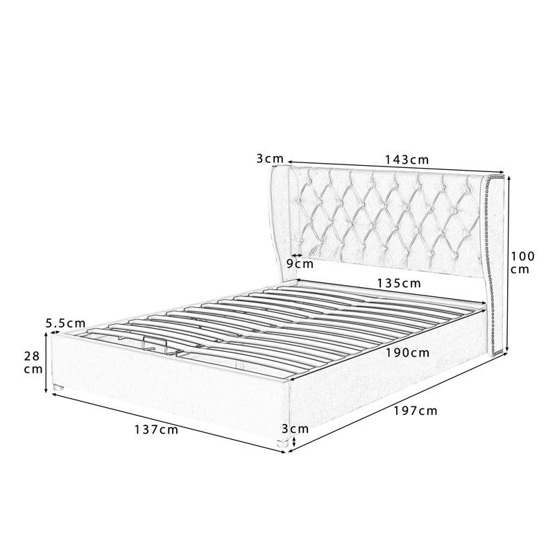 Solid Wood Bed, 137 x 197cm, Blue / White / Grey