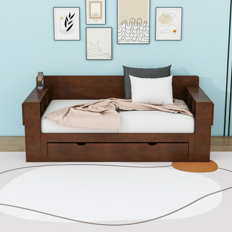Wood Daybed with Removable Desk, Storage Drawers and Shelves, Full/Double, Espresso