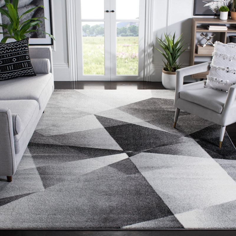 Asumi Wimbled Gray/Black Area Area Rug, Rectangle 6'7" x 9'