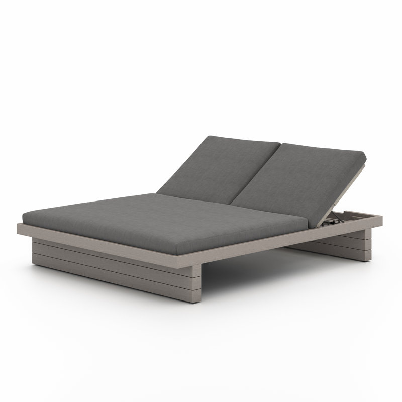 Leroy Outdoor Teak Chaise Lounge, Weathered Gray, Stone Gray