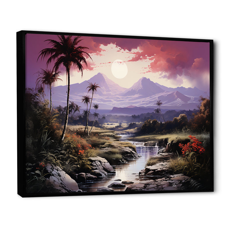 «Abstract Hawaii Palm Tree Sunset III», reproduction sur toile, Cadre flottant noir, H 16 po x l 32 po x P 1 po