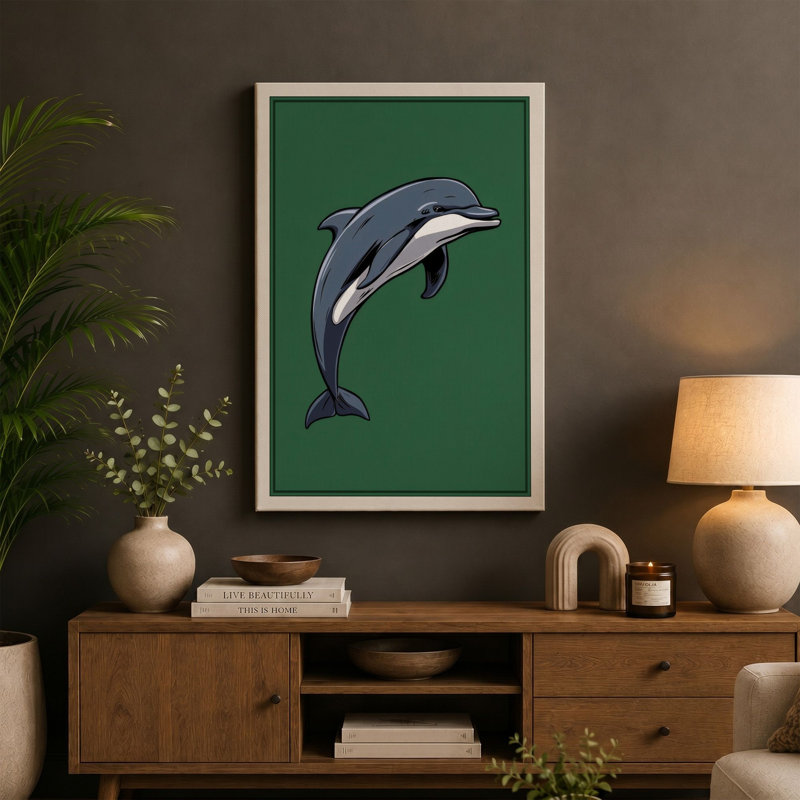 Leaping Dolphin Modern - Wrapped Canvas, 24x16 - 61.0 x 40.6 cm, Ochre Border