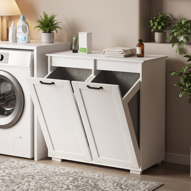 Dual-compartment Laundry Sorting Cabinet With Removable Liner Bags – Freestanding Hamper Organizer With Easy-access Door