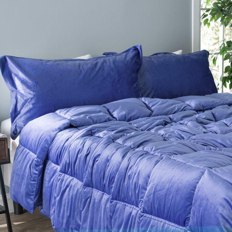Ensemble d'édredon surdimensionné en velours Cuz I'm Cozy, Édredon pour grand lit + 2 taies décoratives sta, Bleu