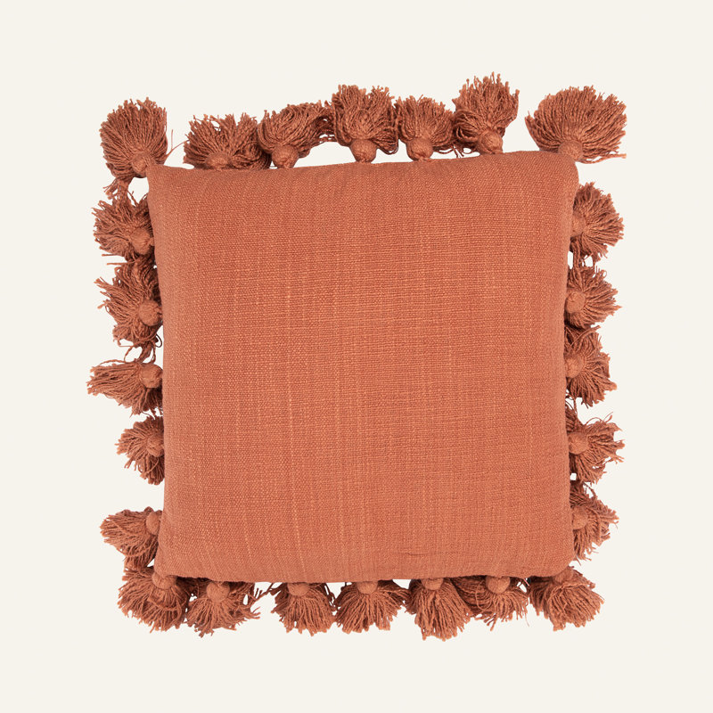 Woven Cotton Slub Pillow with Tassels, Russet
