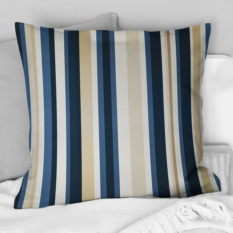 Classic Beige And Blue Elegance Striped Pattern - Striped Printed Throw Pillow, 16"H x 16"W