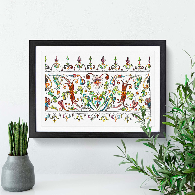 Flowers and Parrots Pattern by William Morris - Picture Frame Painting Print on MDF, Black Framed, 36cm H x 48cm W x 2cm D