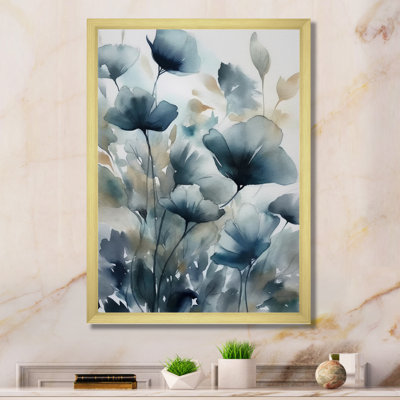 Blue Leaf Foliage And Flowers III - Leaves Canvas Print Wall Art