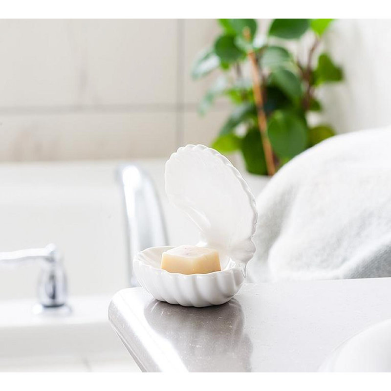 White Ceramic Double Clam Shell Soap Dish