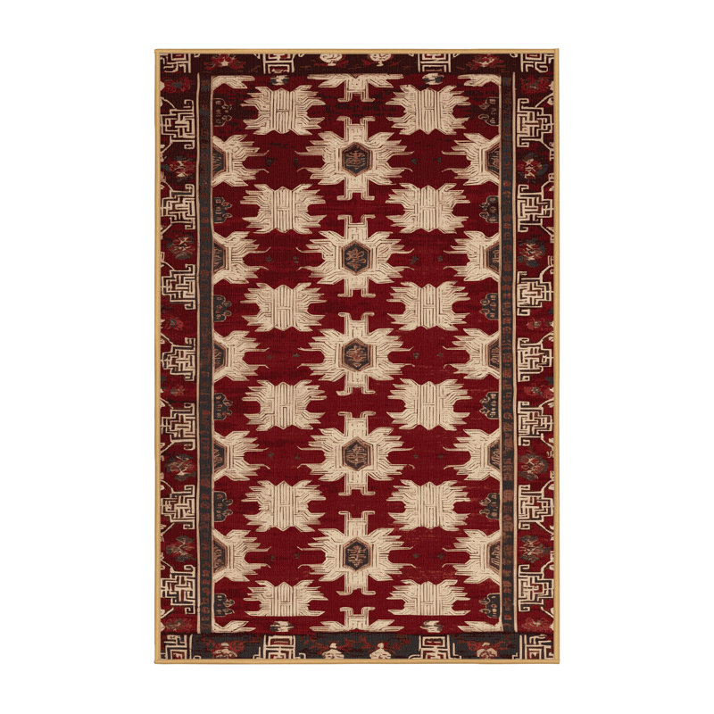Tapis art déco brun lavable à la machine, Rectangle 5 pi x 7 pi