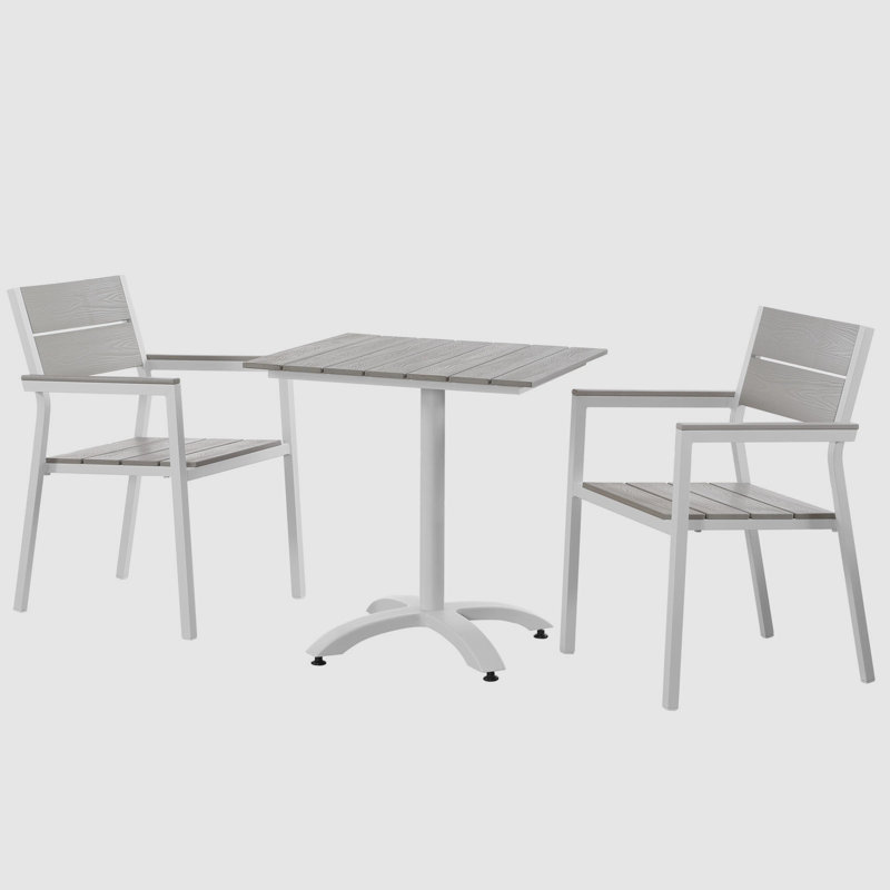  Ensemble bistro d'extérieur moderne 3 pièces gris clair et blanc, Gris clair