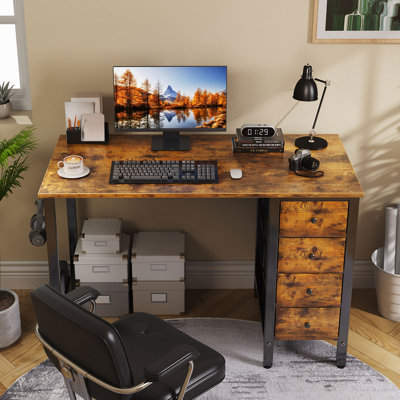 Bureau d'ordinateur à 4 tiroirs, bureau d'écriture en tissu
