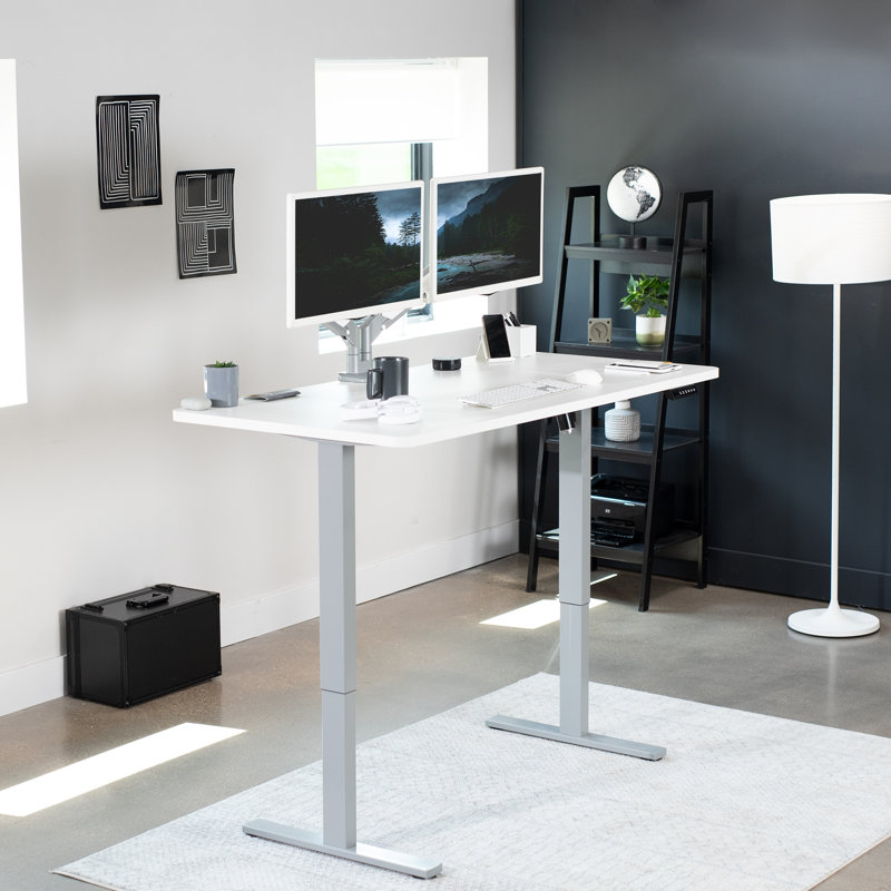 VIVO Single Motor Electric Desk with Push Button Memory Controller, 48.5" H x 60" W x 30" D, White/White