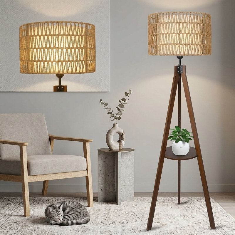 Lampe trépied avec tablettes Boho