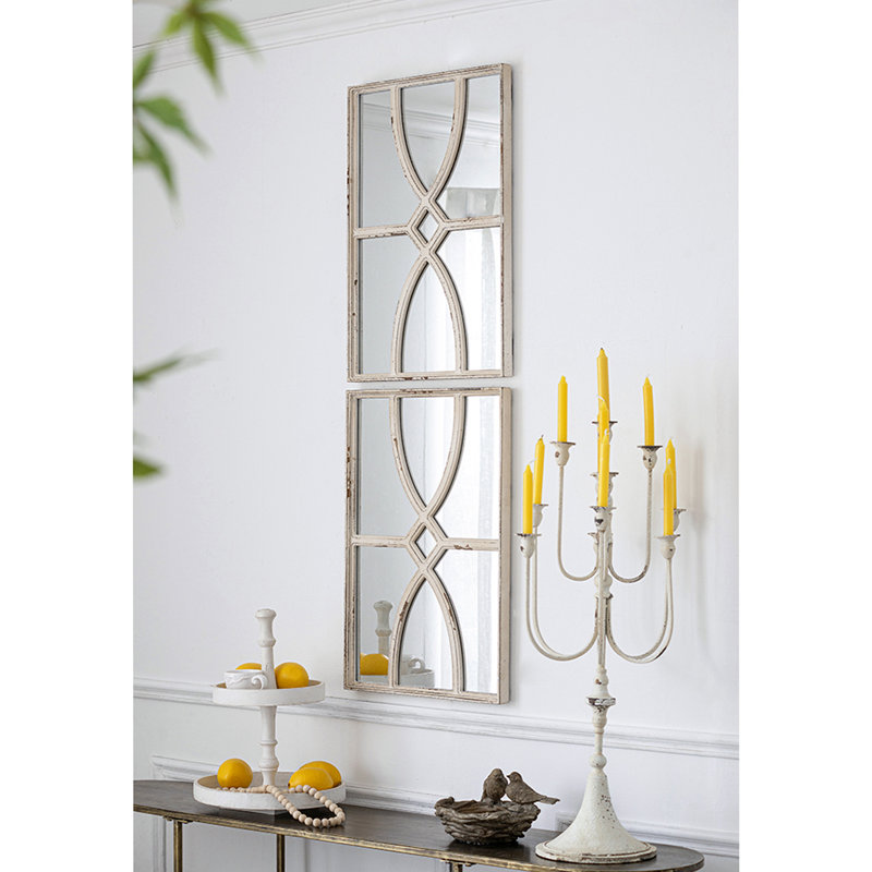 Miroirs muraux rectangulaires en bois avec cadre blanc vieilli, Blanc