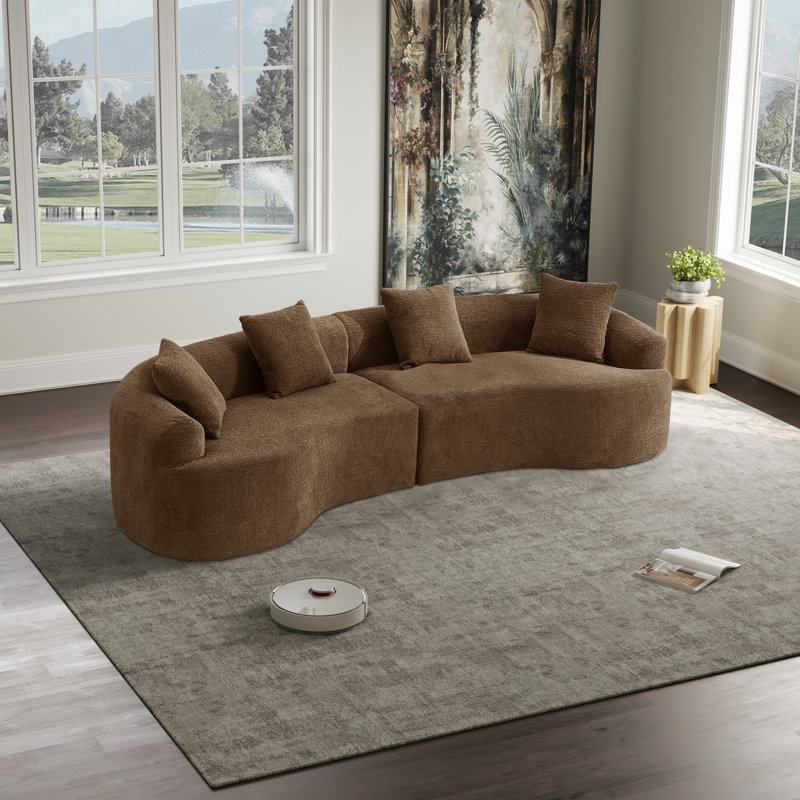 Chenille Boneless Curved Sofa, Left-right Symmetrical Design, Luxurious 4-seater Living Room Sofa, Caramel
