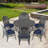 47.24-inch  Round Table Cast Aluminum Outdoor Dining Set with Umbrella Hole and Blue Cushions-94396255