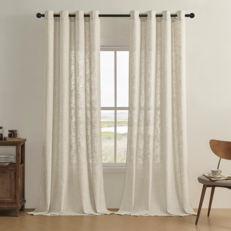Paire de rideaux semi-transparents avec œillets Draycott, Polyester taupe, L 52 po x L 72 po