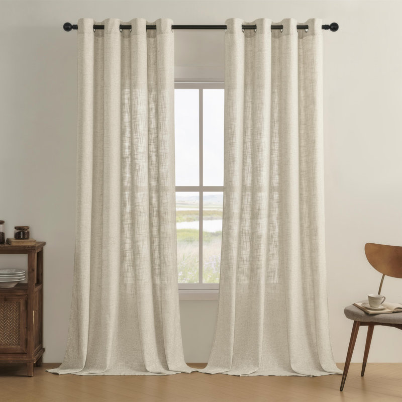 Paire de rideaux semi-transparents avec œillets Draycott, Polyester de lin, L 52 po x L 72 po