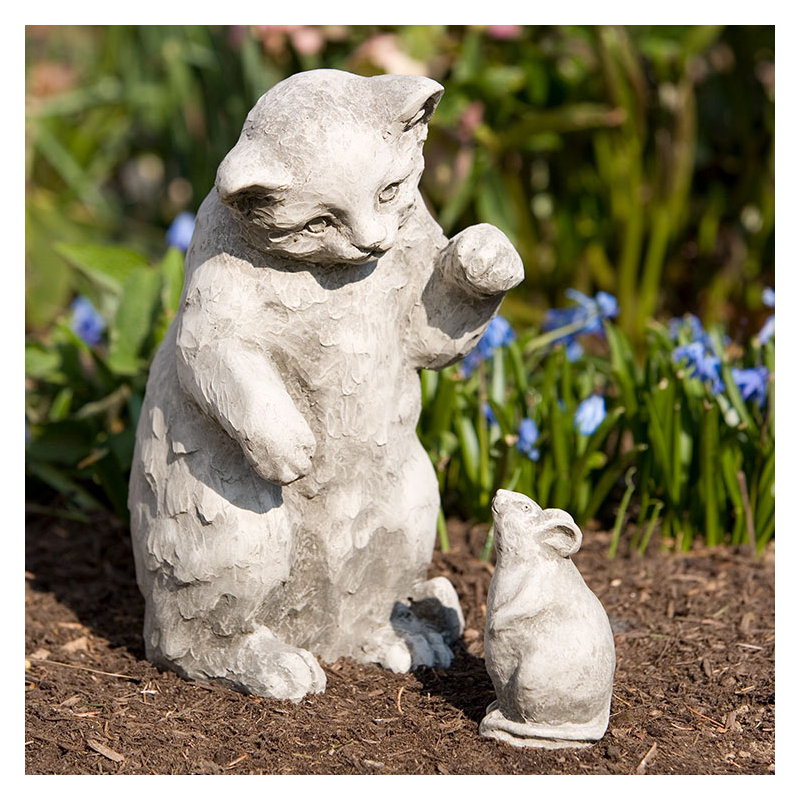 Playful Kitten Statue, Aged Limestone
