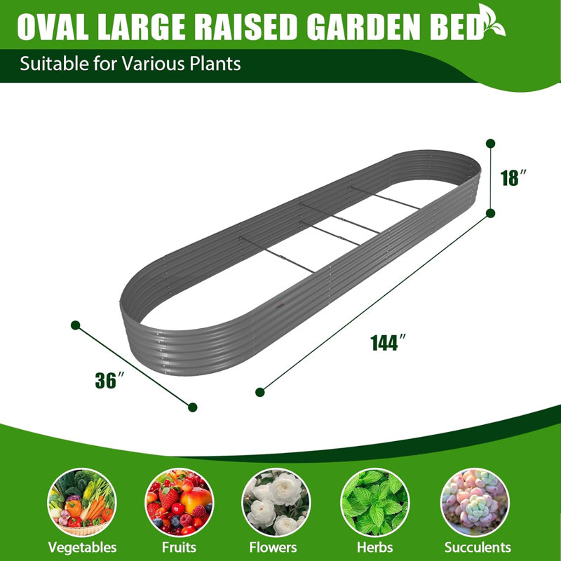 3-Pack 12X3X1.5Ft & 81X81X18 In Deep Root Outdoor  Galvanized Raised Garden Beds, Grey