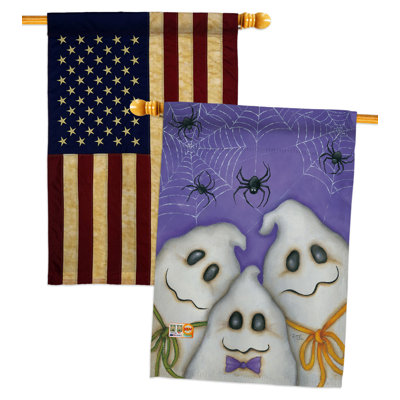Drapeau de maison 40 x 28 po en polyester 3 faces 3 fantômes