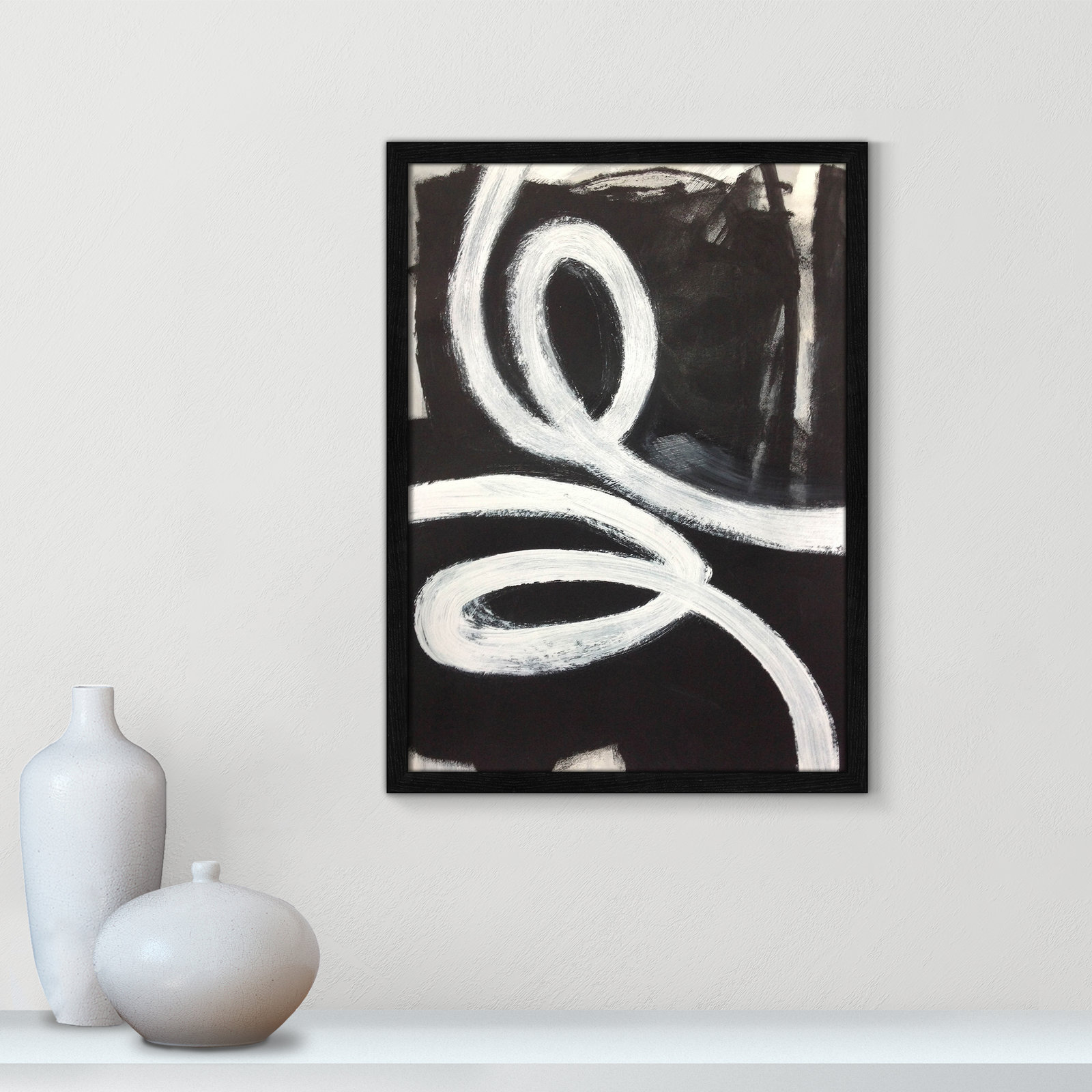 Swirly Swirls I Print, 23" H x 17" W x 0" D, Black Slim Unmatted Picture Framed