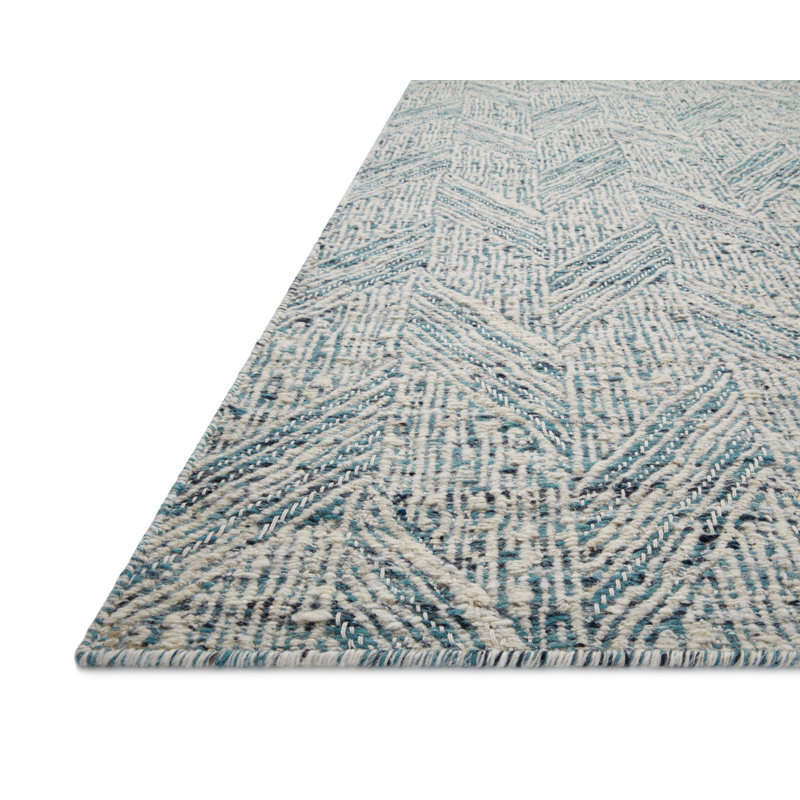 Tapis bleu / ivoire en laine / coton / polyester fait à la main Devynn, Rectangle 4 pi x 6 pi