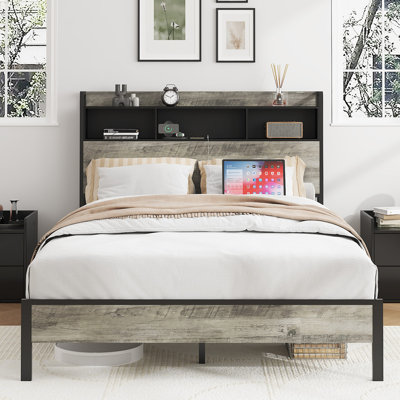 Bed Frame, Wooden Platform Bed Frame, With Storage And 2 Usbs, No Noise, No Need For Box Springs, Easy To Assemble Tools, Large Storage Space Under The Bed