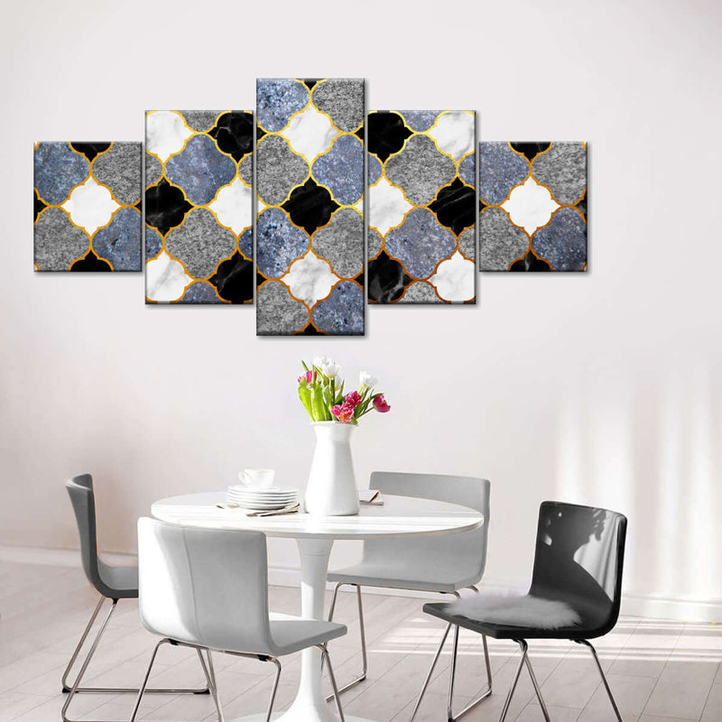 Motif de carreaux de marbre déco sur toile, 5 pièces, H 68 po x l 30 po x P 1,25 po