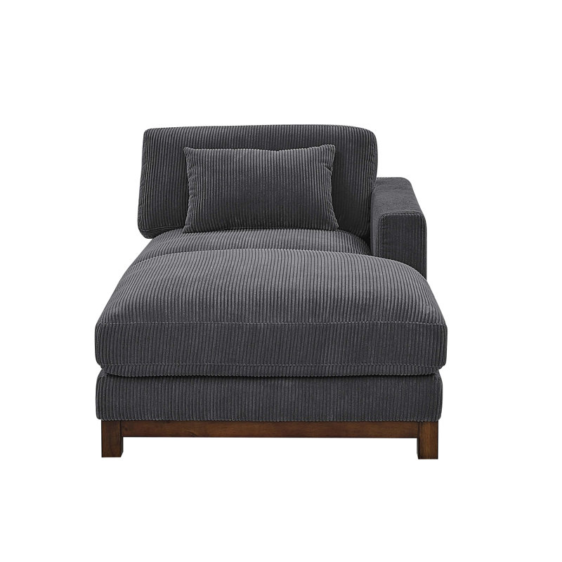 Chaise longue rembourrée Jadda, Velours côtelé gris foncé, Accoudoir à droite (vu de face)