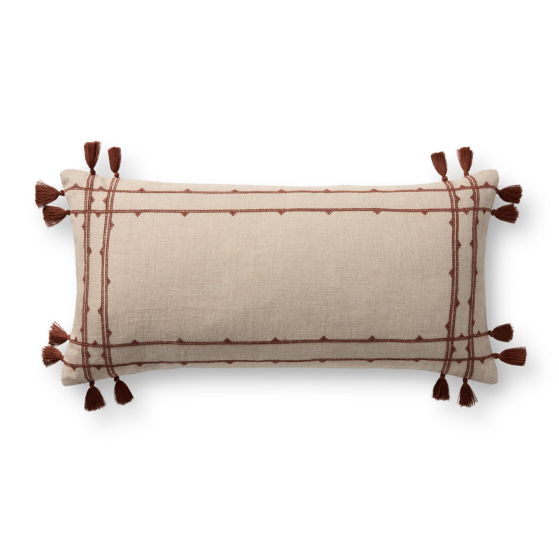 Loloi Accent Pillow, Natural/Rust Striped, Rectangle 12"H x 27"W, Down