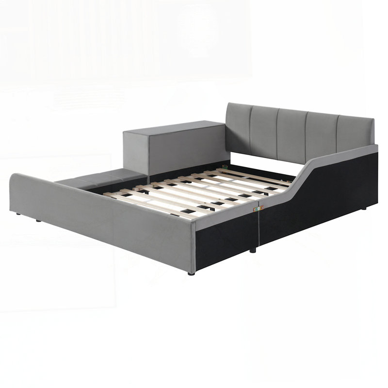 Lit tapissier au sol, Gris, Grand lit