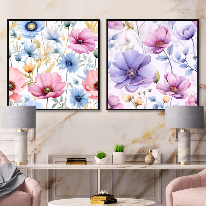 "Délicat fleur d'hibiscus rose en fleurs" 2 pièces, Cadre flottant noir, H 16 po x l 33 po