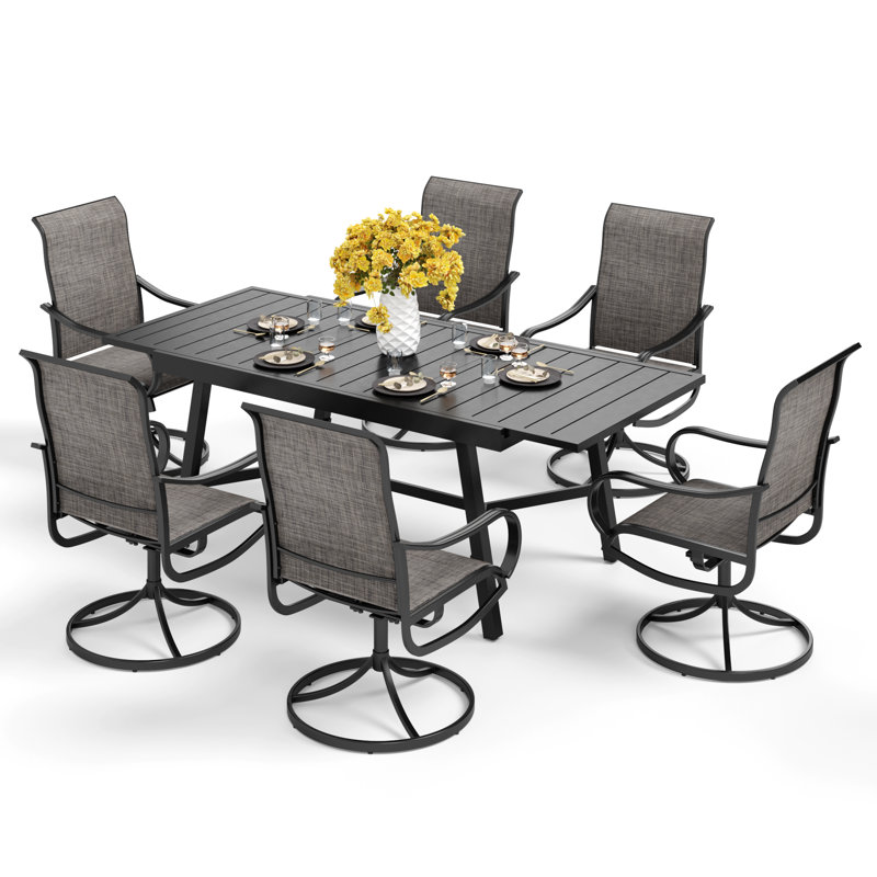 Alyah 6 - Person Patio Dining Set with Extendable Rectangular Table