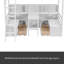 Lit mezzanine simple avec tablettes de rangement, tiroirs, siège et bureau-202569769