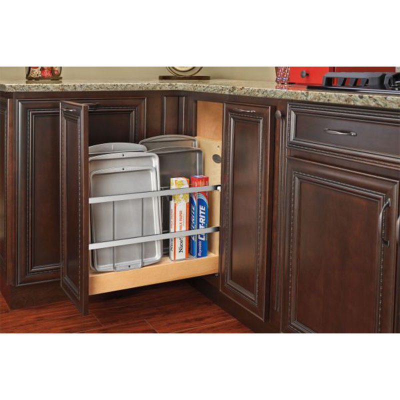 Rev-A-Shelf Wood Bakeware Pullout Organizer with Soft-Close for Baking Sheets, Platters, and Pans, 8.75" W