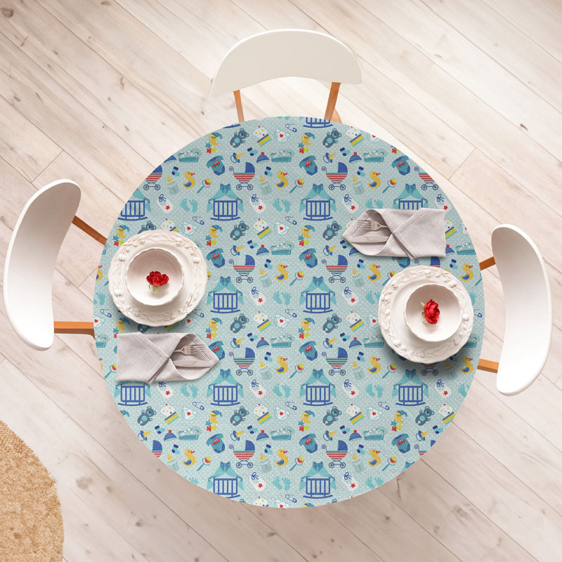 Ambesonne Cartoon Fitted Round Tablecloth Pale Violet Blue Yellow, 51.97" Round
