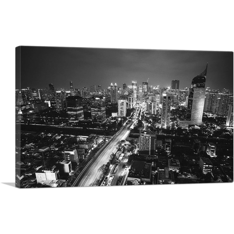 Horizon noir et blanc de Jakarta, en Indonésie - reproduction de photo sur toile tendue, H 26 po x l 40 po x P 0,75 po