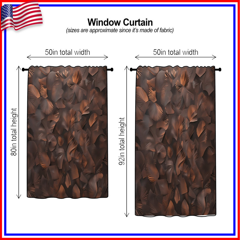 Bronze Textured Leaves Window Curtains, Leaves Sheer & Blockout Curtains - 1 Panel, 50" x 80" - 1 Panel, Blockout