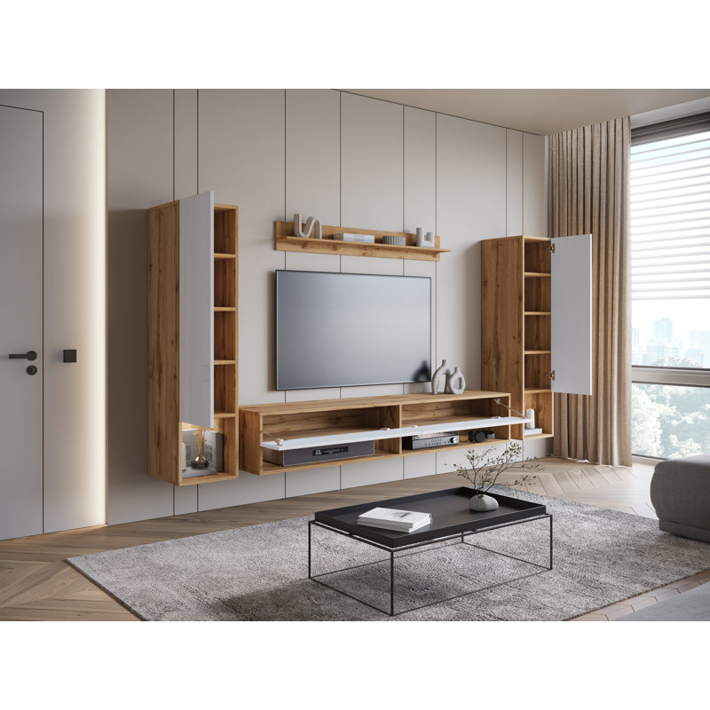 Floating Entertainment Centre for TVs up to 77", Brown Wood/White