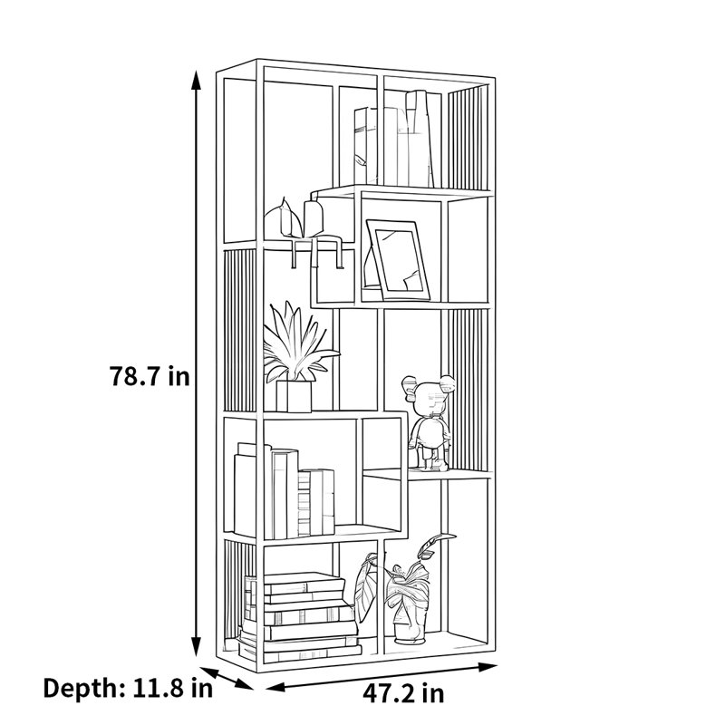 Une bibliothèque au design minimaliste, Doré, (7 tablettes) H 78,7 po x l 47,2 po x P 11,8 po