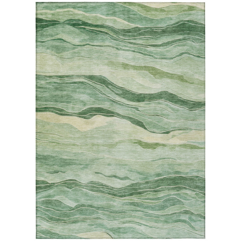 Tapis intérieur lavable rayé vert 8 pi x 10 pi