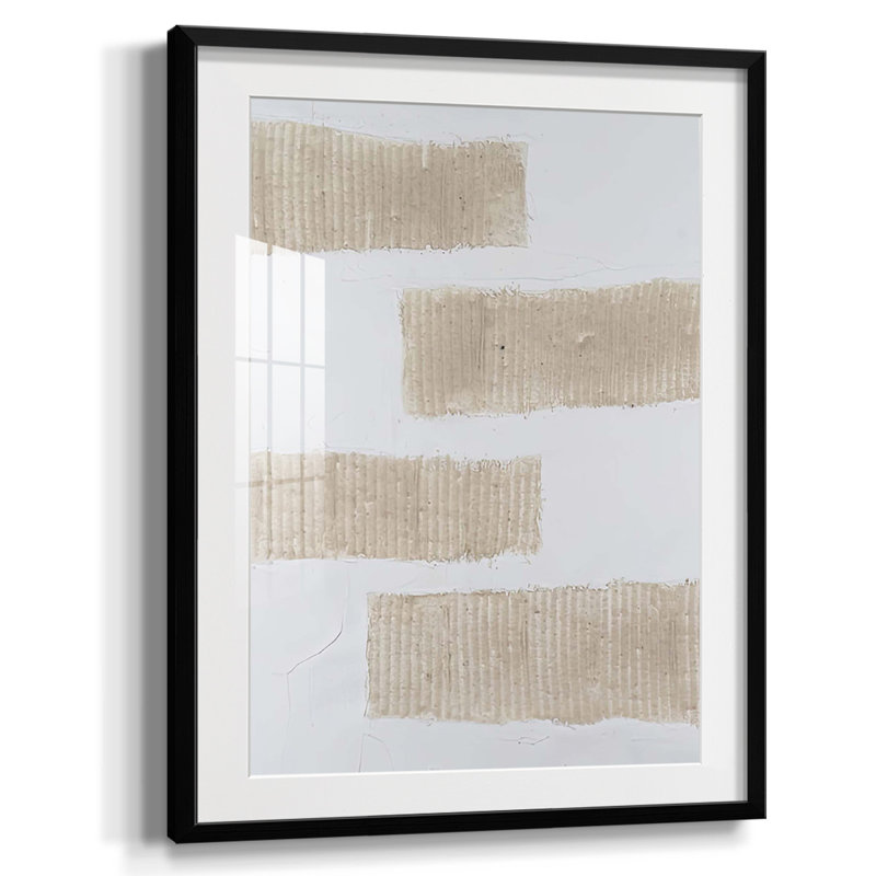 Textures écru II, Papier avec cadre noir, Blanc