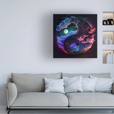 Wrapped Canvas Wall Art - Wumples  'Splosion Yin Yang 2' Wall Art for Living Room, Bedroom, or Office Décor  - 35x35
