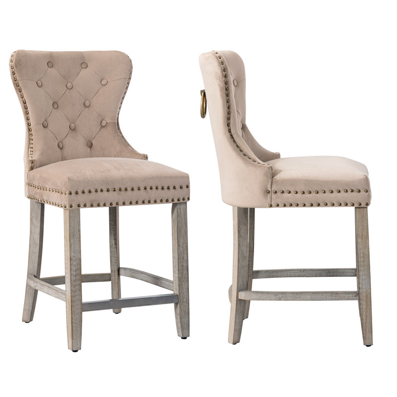 Tabouret de bar et de comptoir Kirsten, Tabouret de comptoir (siège d’une hauteur de 24, Taupe, Gris antique