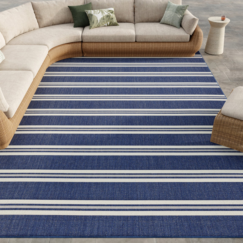 Tapis moderne Manderella, Marine, Rectangulaire 8 pi x 10 pi